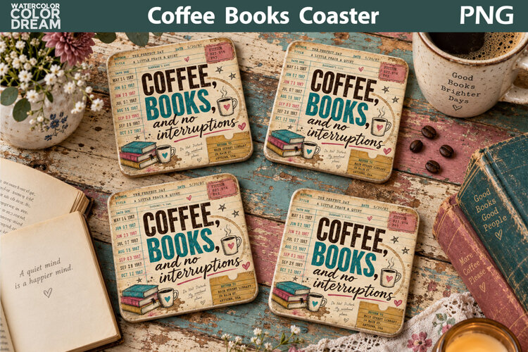 Coffee Books Quote | Library Card Sublimation example image 1