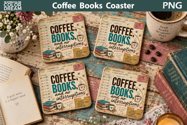 Coffee Books Quote | Library Card Sublimation