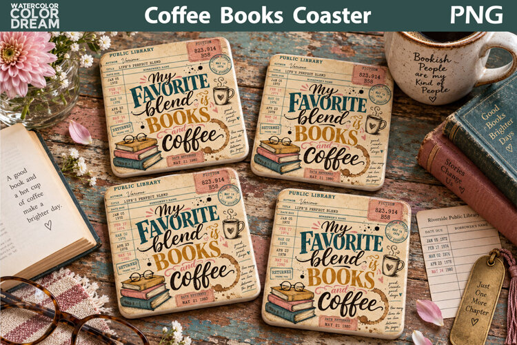 Books and Coffee Quote | Library Card Sublimation example image 1