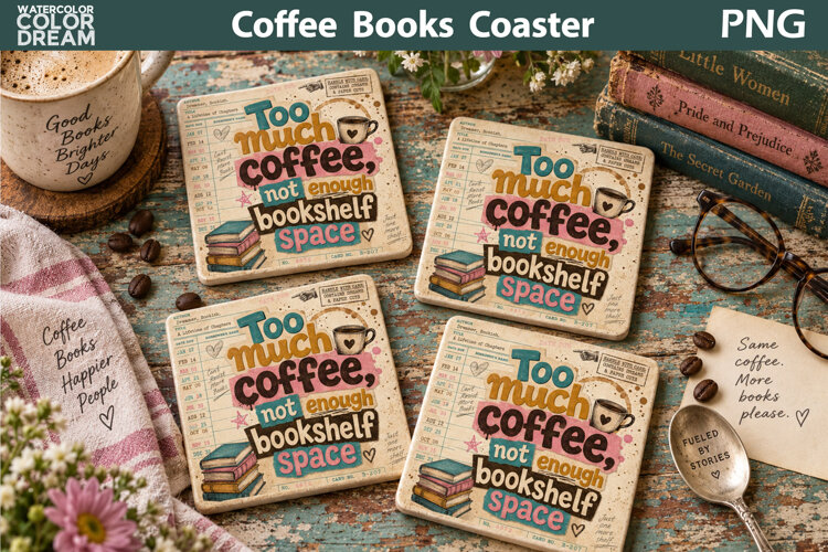 Coffee Books Quote | Library Card Sublimation example image 1