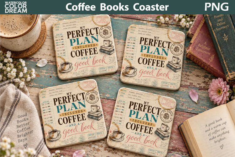 Coffee and Good Book | Library Card Sublimation example image 1