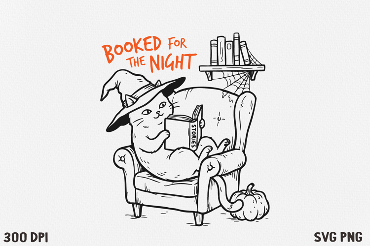 Bookish Halloween Cat SVG PNG | Witchy Reading Cat Design