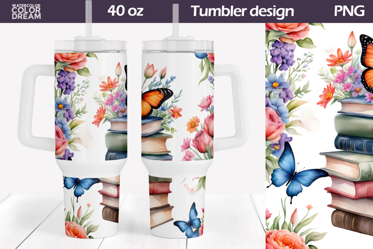 Books Butterfly Floral Tumbler 40 Oz | Book Tumbler 40 Oz