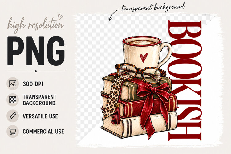 Bookish png, Book Christmas png, Sublimation Design example image 1