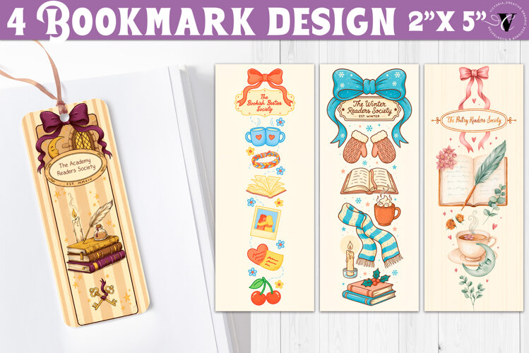 4 Bookish Bookmarks | Book Lover Bookmark designs example image 1