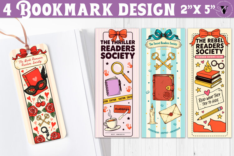 4 Bookish Bookmarks | Book Lover Bookmark designs example image 1