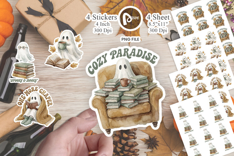 Bookish Ghost Cozy Autumn Sticker example image 1