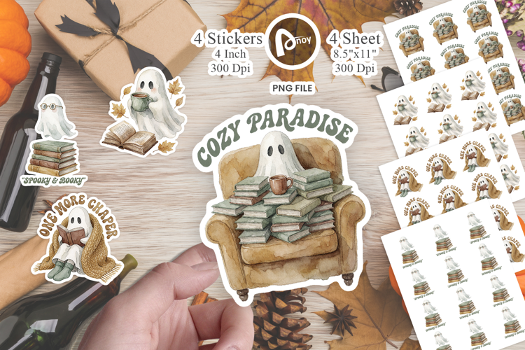 Bookish Ghost Cozy Autumn Sticker