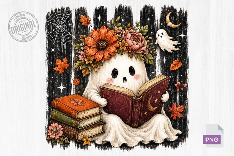 Bookish Ghost Halloween PNG