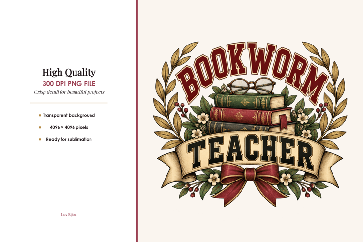 Bookworm Teacher Vintage Books PNG