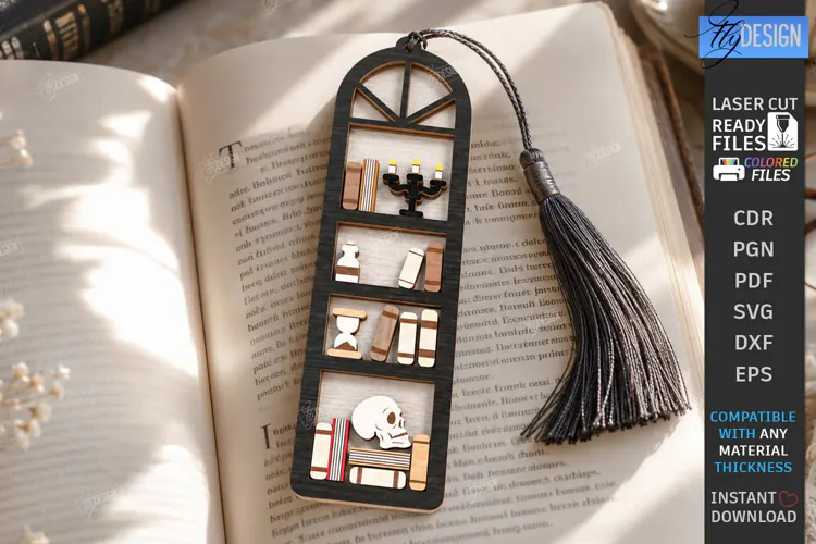 3D Layered Wooden Bookshelf Bookmark Laser Cut | Gift Idea