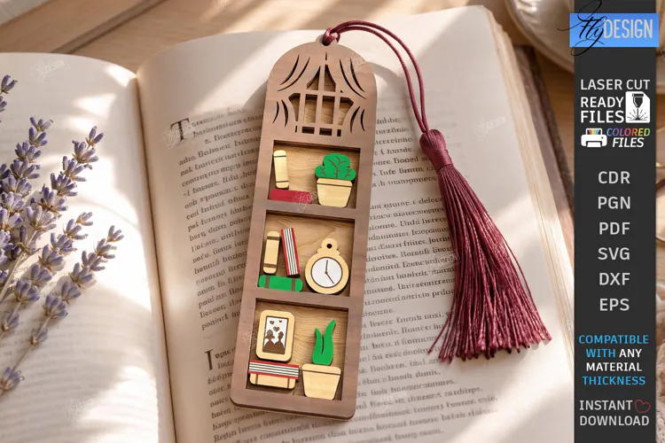 3D Layered Wooden Bookshelf Bookmark Laser Cut | Gift Idea