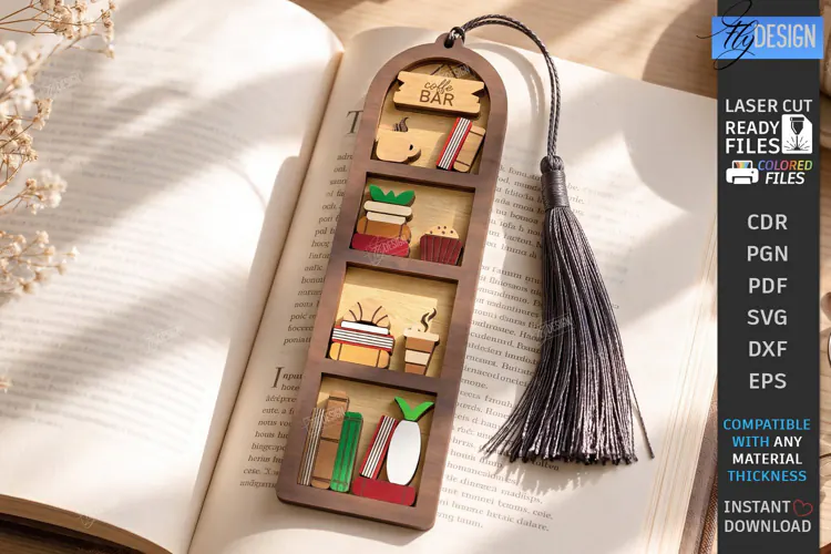 3D Layered Wooden Bookshelf Bookmark Laser Cut | Gift Idea