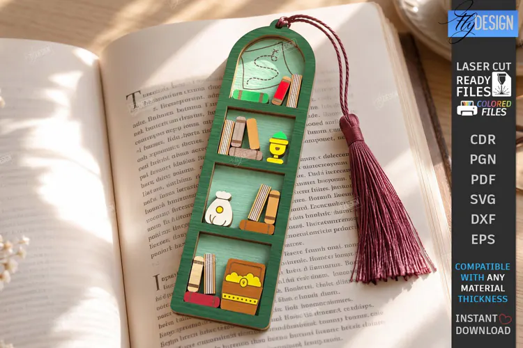 3D Layered Wooden Bookshelf Bookmark Laser Cut | Gift Idea