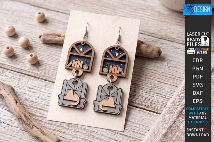 Wooden Booklover Earrings Laser Cut | Bookshelf | Jewelry example image 1