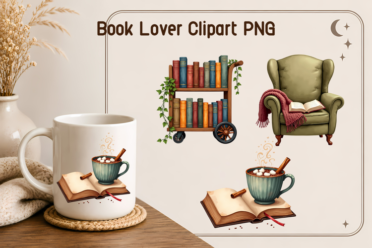 Cozy Book Lover Clipart | Book sublimation