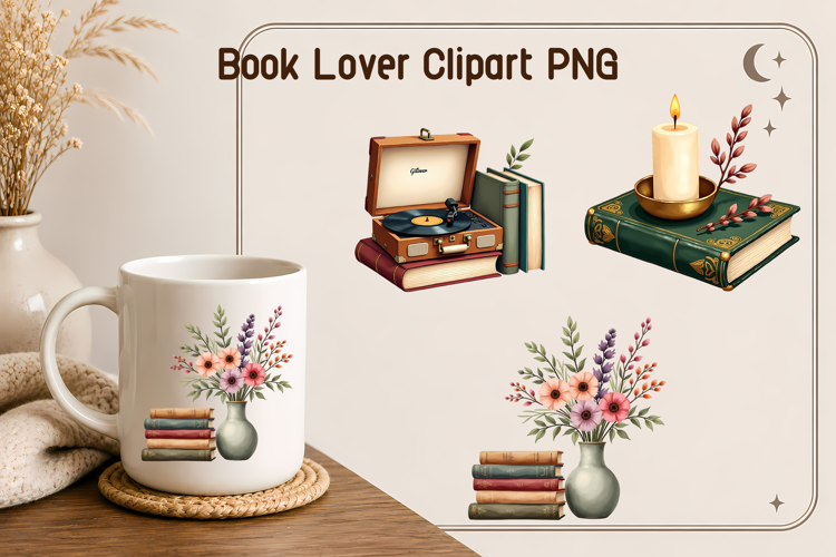 Cozy Vintage Book Lover Clipart PNG | Book sublimation