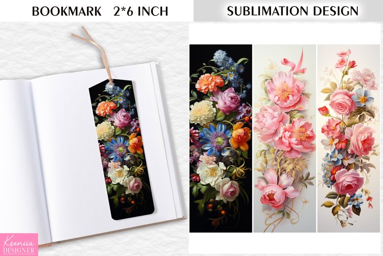 Flower Bookmark Sublimation Design|Vintage Floral Printable example image 1