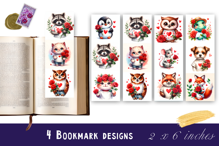 Watercolour Valentine Day animals Bookmarks Sublimation