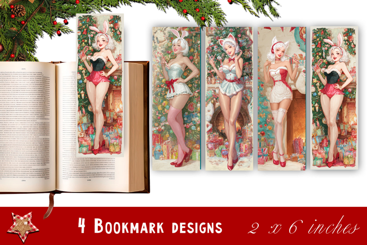 Pin up christmas girl bookmark printable | Retro woman book