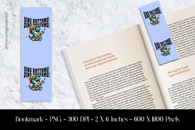Dino Rhythms Dinosaurs Bookmark Sublimation Design PNG