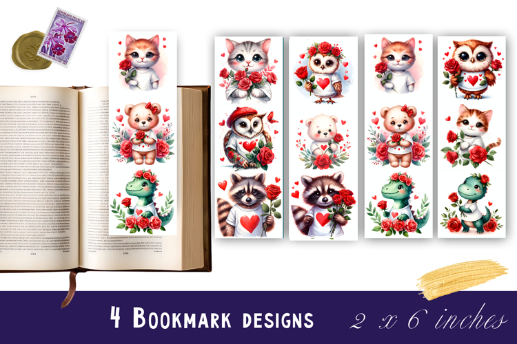 Watercolour Valentine Day animals Bookmarks Sublimation