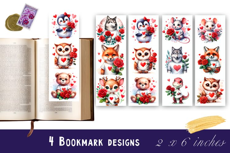 Watercolour Valentine Day animals Bookmarks Sublimation