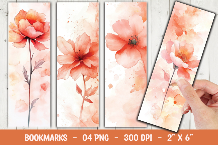 Coral Floral Bloom Bookmark Sublimation example image 1