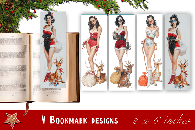 Pin up christmas girl bookmark printable | Retro woman book
