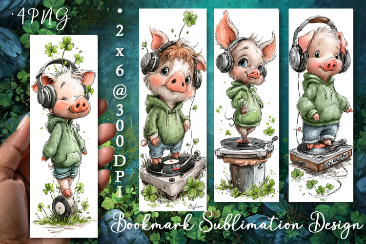 Pig. St Patricks Day Bookmark, animal Sublimation Design