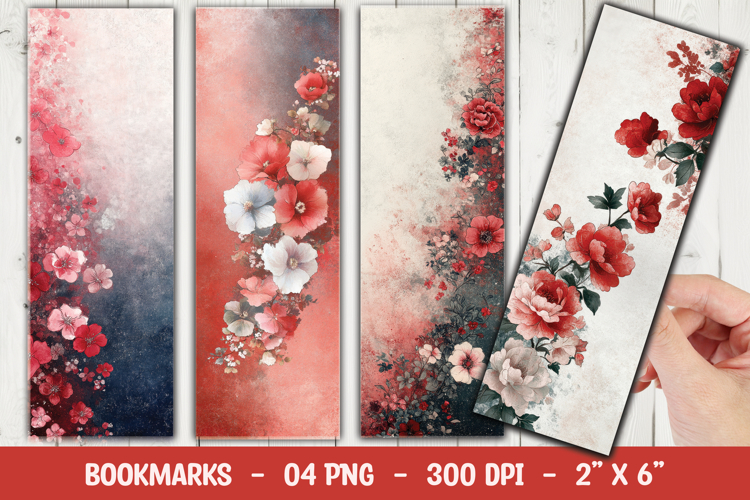 Red Floral Line Bookmark Sublimation example image 1