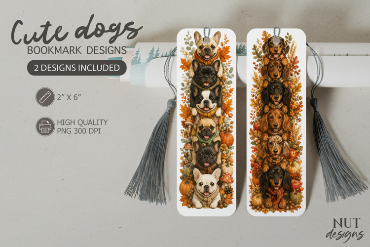 french bulldog bookmark, autumn dog bookmark dachshund