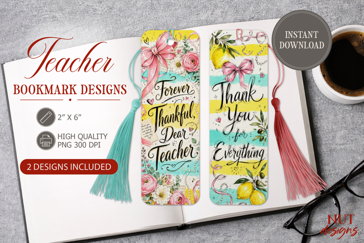 Thank you Teacher Bookmark floral appreciation bookmark