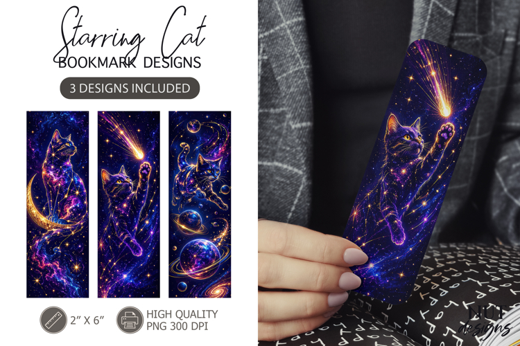 Starring Cat Bookmark Galaxy Space Cat bookmark