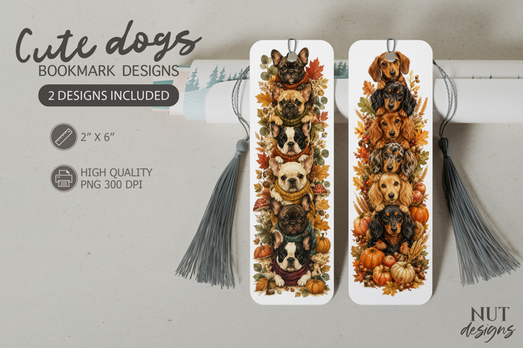 Fall Frenchie   Dachshund bookmark, autumn dog bookmark