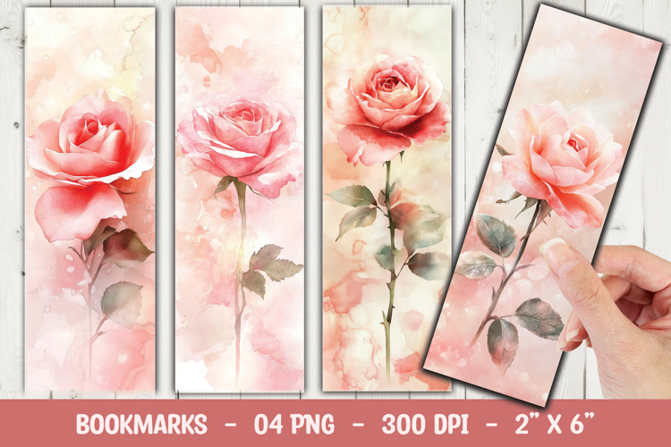 Pink Rose Floral Bookmark Sublimation example image 1