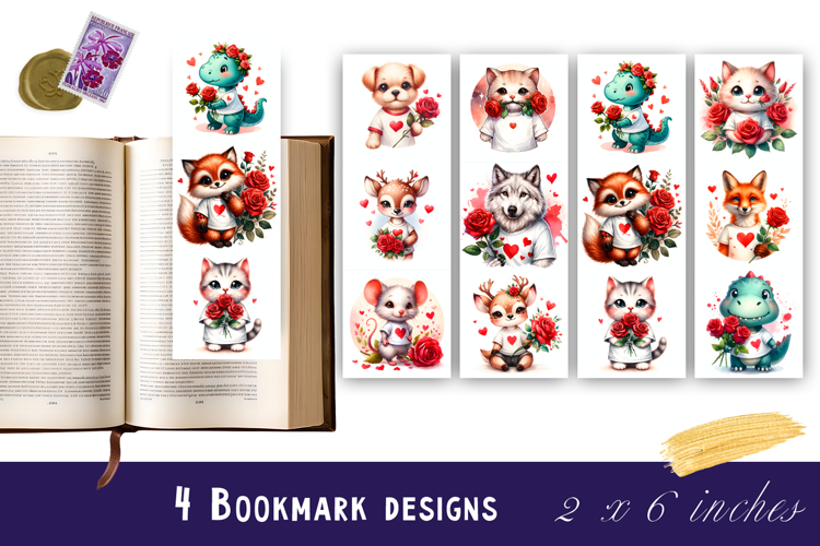 Watercolour Valentine Day animals Bookmarks Sublimation