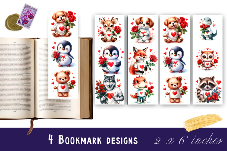 Watercolour Valentine Day animals Bookmarks Sublimation
