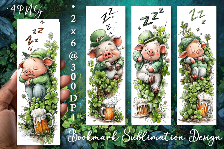 Pig. St Patricks Day Bookmark, animal Sublimation Design