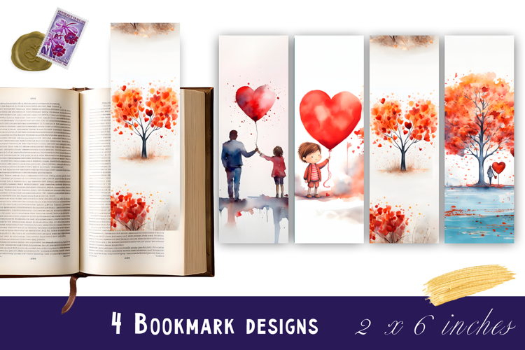 Watercolour Valentine Day Eiffel Tower Bookmarks Sublimation