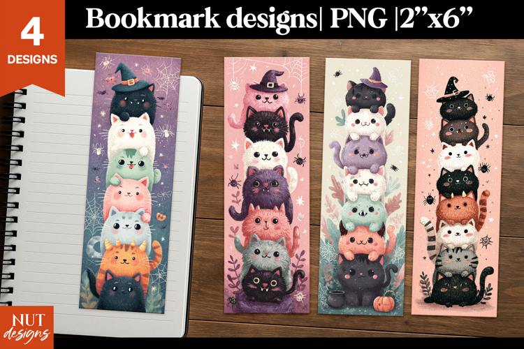 Funny Halloween cats, Cartoon halloween bookmarks for kids