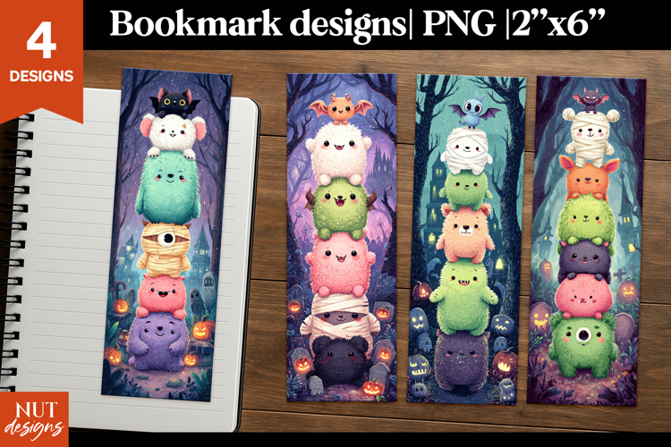 Stacked Halloween monsters Bookmarks, Cartoon halloween