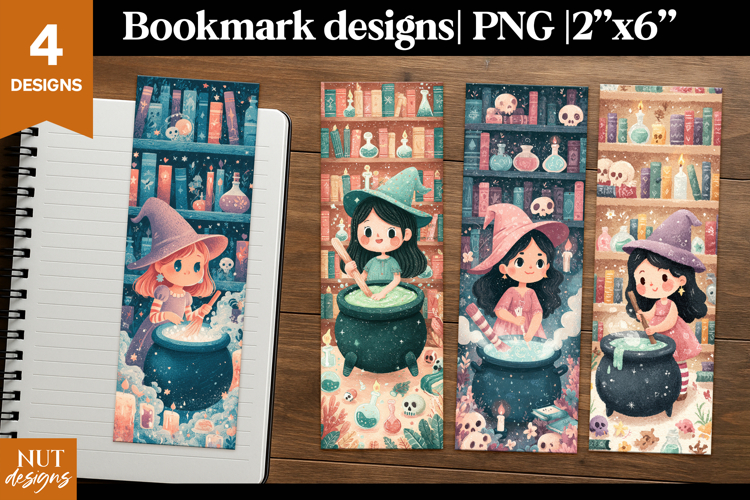 Cute Witch Bookmark, Cartoon halloween bookmark