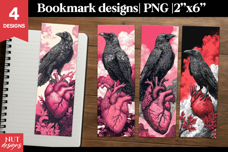 Raven Heart Gothic Bookmarks, Gothic dark romance Bookmarks