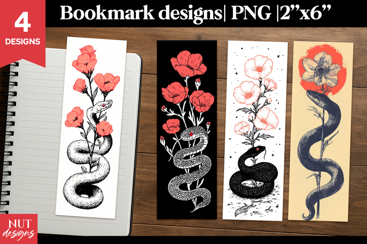 Floral Snake Gothic Bookmarks, Gothic dark romance Bookmarks