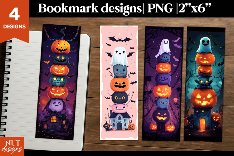 Spooky stack of pumpkins Cartoon halloween bookmarks for kid