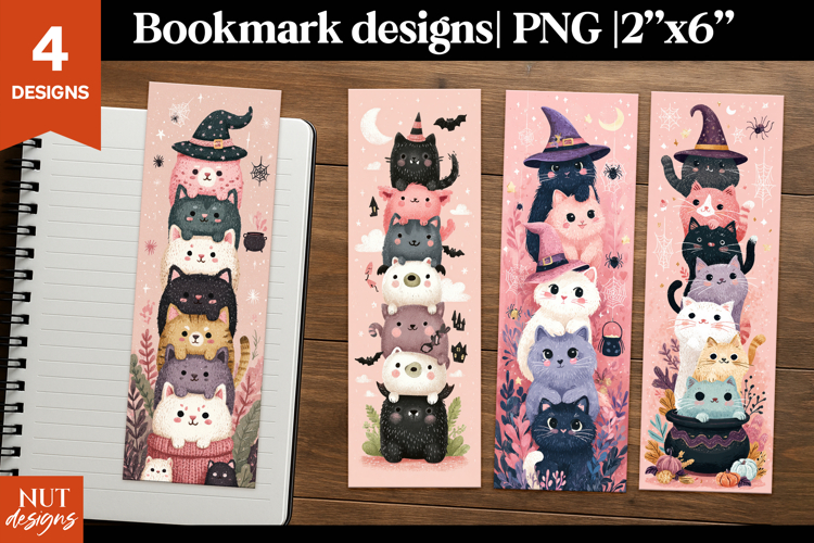 Funny Halloween cats, Cartoon halloween bookmarks for kids