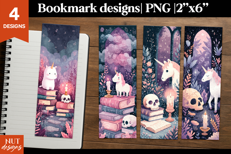 Mystic Unicorn Bookmark, Cartoon halloween bookmark