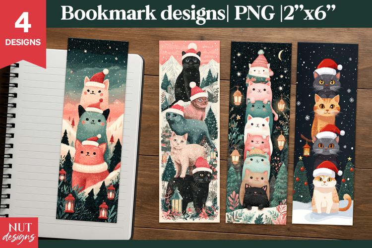 Christmas bookmark printable Funny Christmas Cats Bookmark