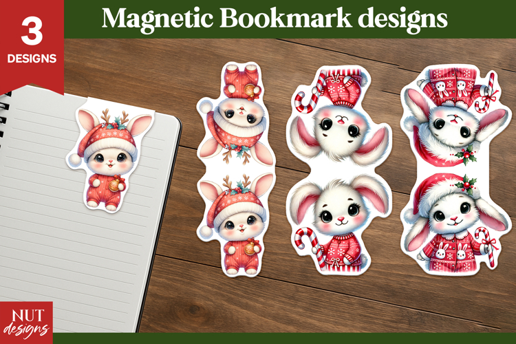 Christmas Magnetic Bookmark Christmas woodland baby bunny